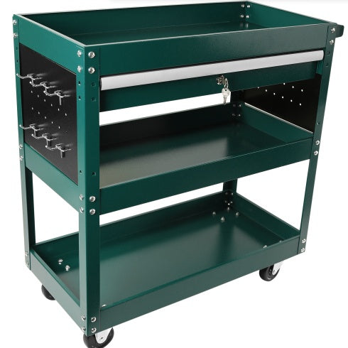 3 Tier Rolling Tool Cart, Heavy Duty Utility Cart Tool Organizer With Storage Drawer, Industrial Commercial Service Tool Cart For Mechanics, Garage, Warehouse & Repair Shop
