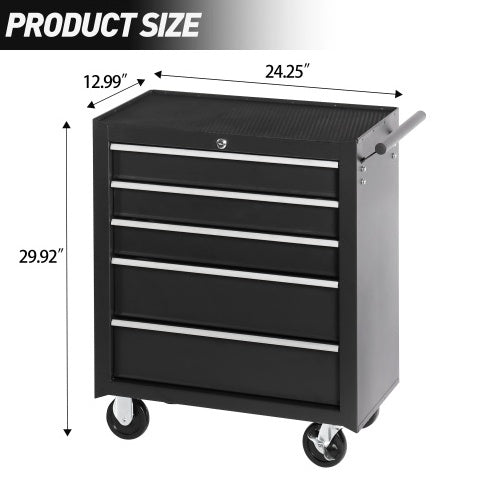 5-Drawer Rolling Tool Chest W Lock  Key, Tool Storage Cabinet With Wheels, Top Cushion & Drawer Liners, Tool Organizer Box For Garage, Warehouse  Repair Shop