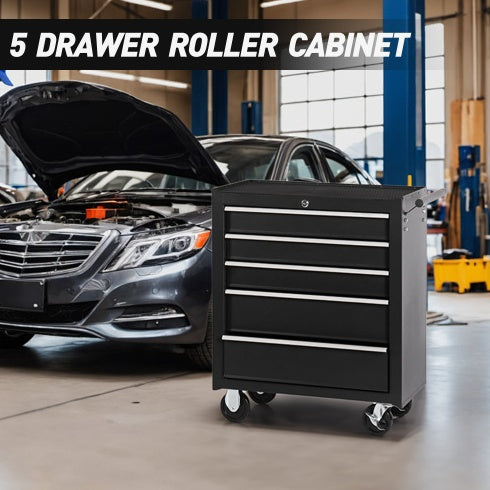 5-Drawer Rolling Tool Chest W Lock  Key, Tool Storage Cabinet With Wheels, Top Cushion & Drawer Liners, Tool Organizer Box For Garage, Warehouse  Repair Shop